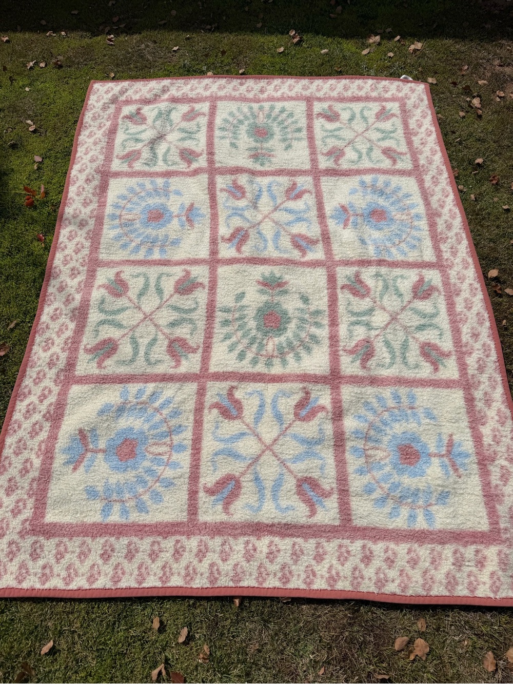 VTG Biederlack Floral Block Cottagecore Throw Blanket Pink Pastels 56x76 Soft